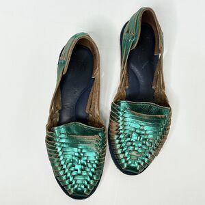 Woven Metallic Teal Flats - Women Shoes